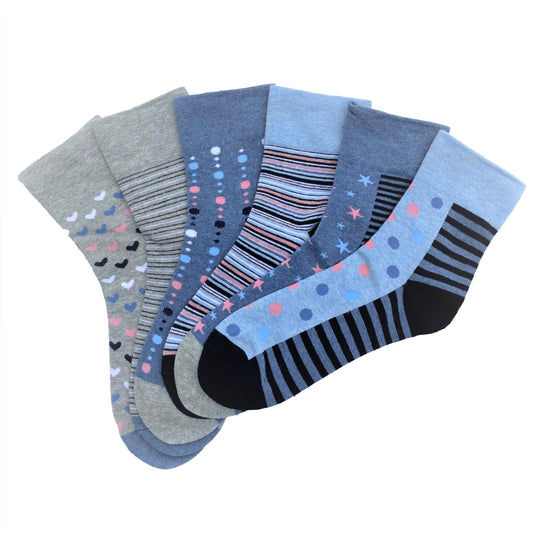6 pari ženskih čarapa bez gume 5580.1, plavo-roze