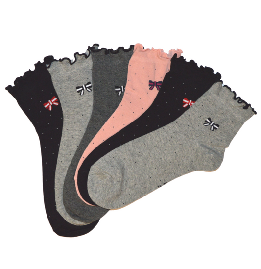 6 pari ženskih čarapa bez gume, poluvisoke s točkicama i mašnom 5680