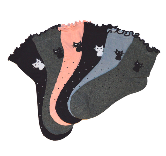 6 pari ženskih čarapa bez gume, poluvisoke s mačkom 5682