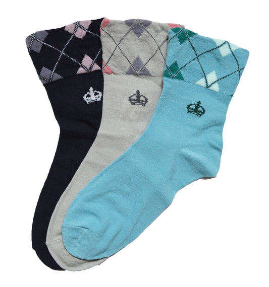 3 para ženskih čarapa bez gume s kariranim uzorkom FSZ-5180.2