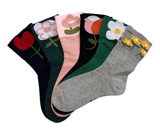 6 pari ženskih čarapa bez gume, jednobojne sa cvjetićima 5701