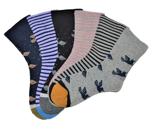 6 pari ženskih čarapa bez gume; pruge, točkice i ptica 5628