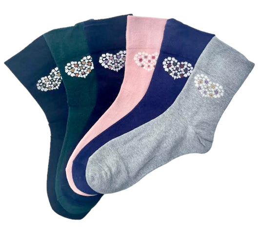 6 pari ženskih čarapa bez gume, jednobojne sa srcem 5694