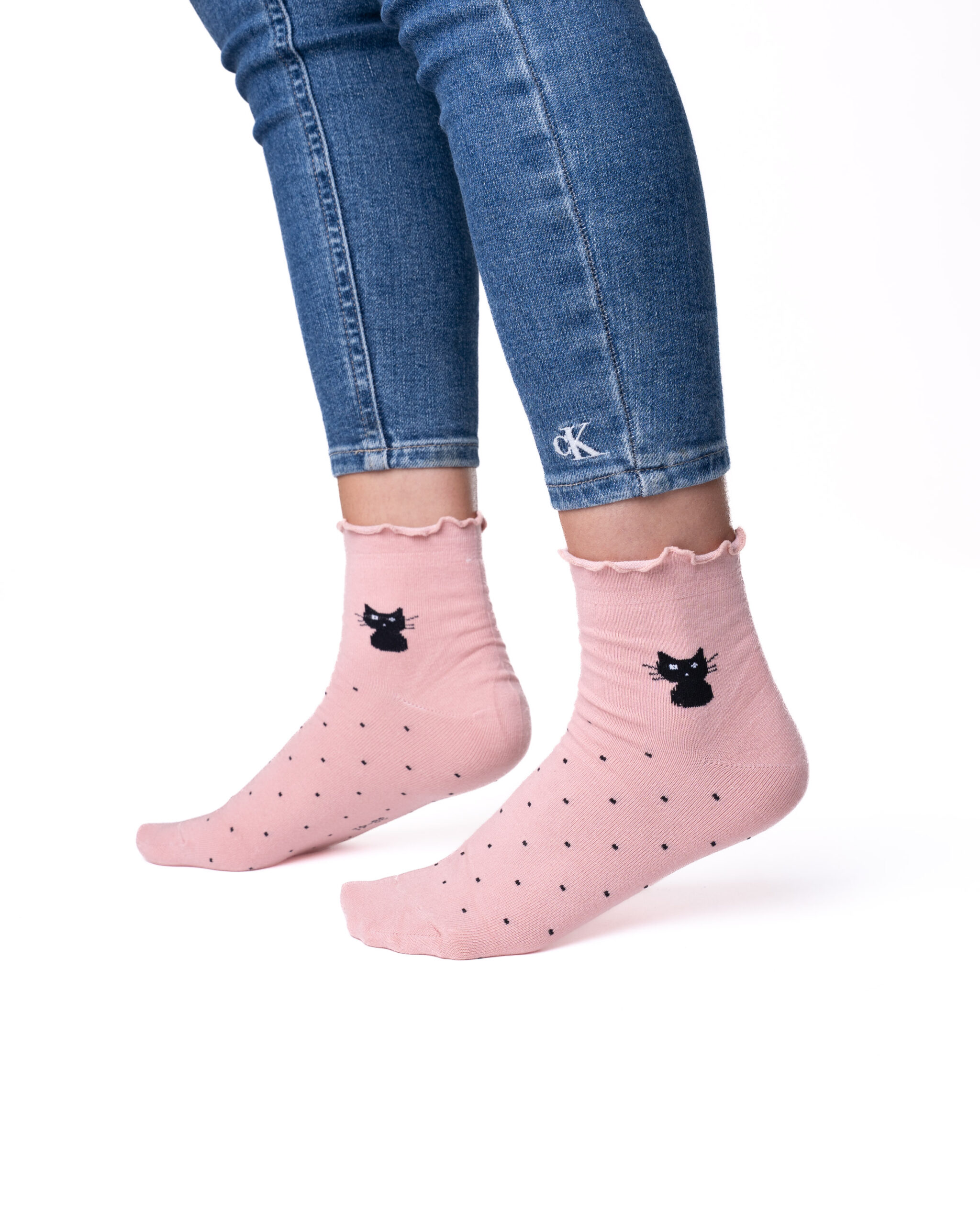 6 pari ženskih čarapa bez gume, poluvisoke s mačkom 5682 - Slika 5
