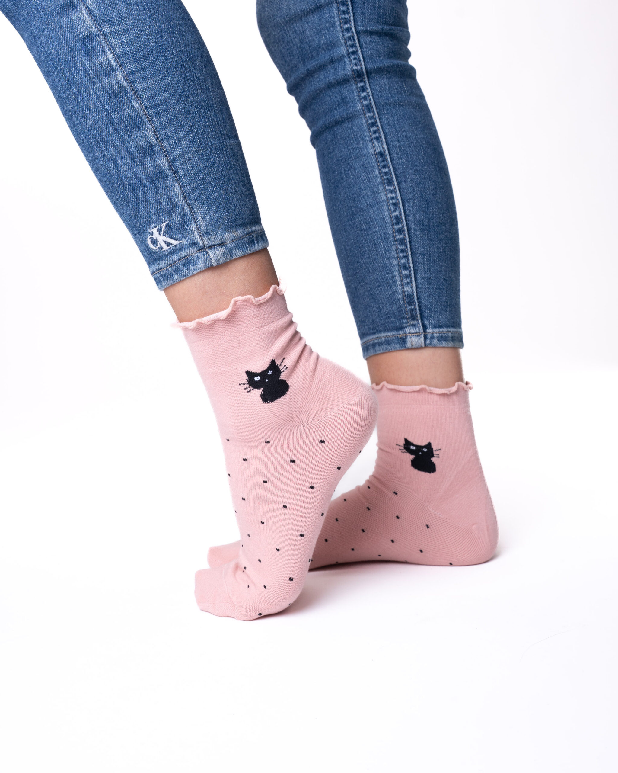 6 pari ženskih čarapa bez gume, poluvisoke s mačkom 5682 - Slika 3