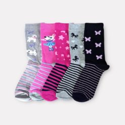 5 pari dječjih čarapa za djevojčice, razni uzorci, sivo-roza mix 7232